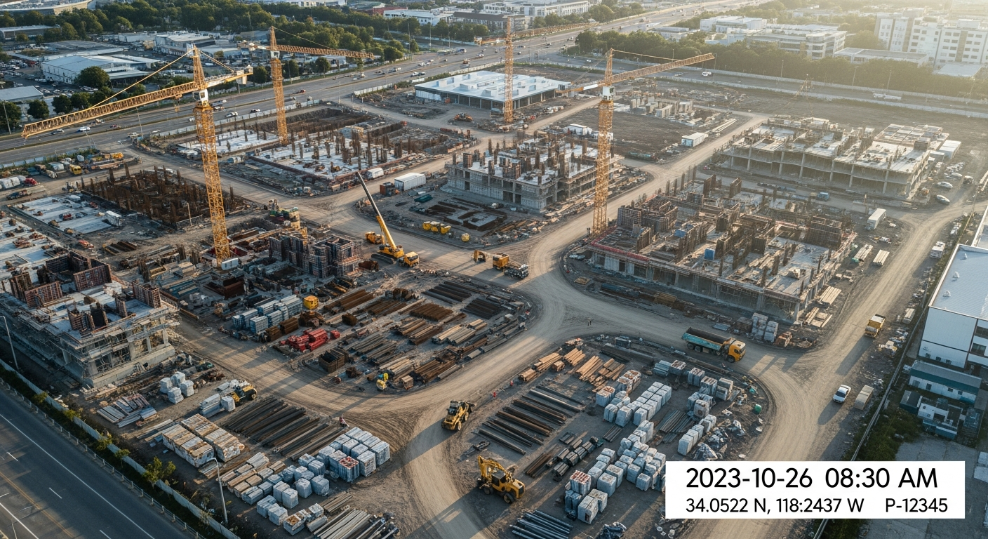 Timestamped aerial documentation of construction site