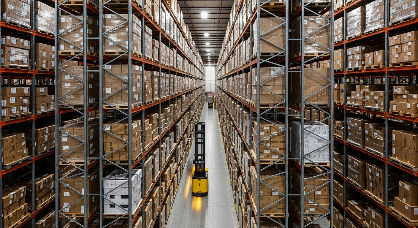 Logistics warehouse aerial view