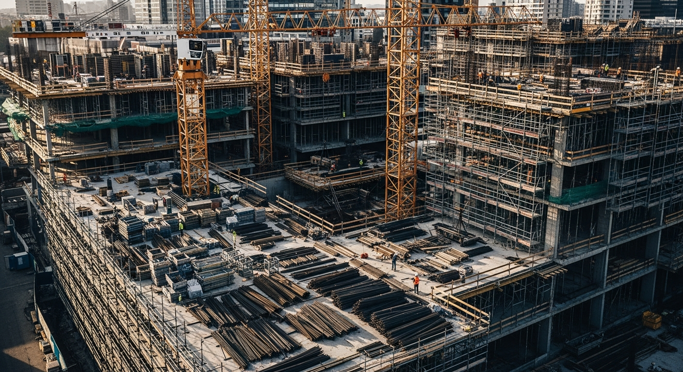 Aerial view of an active construction site